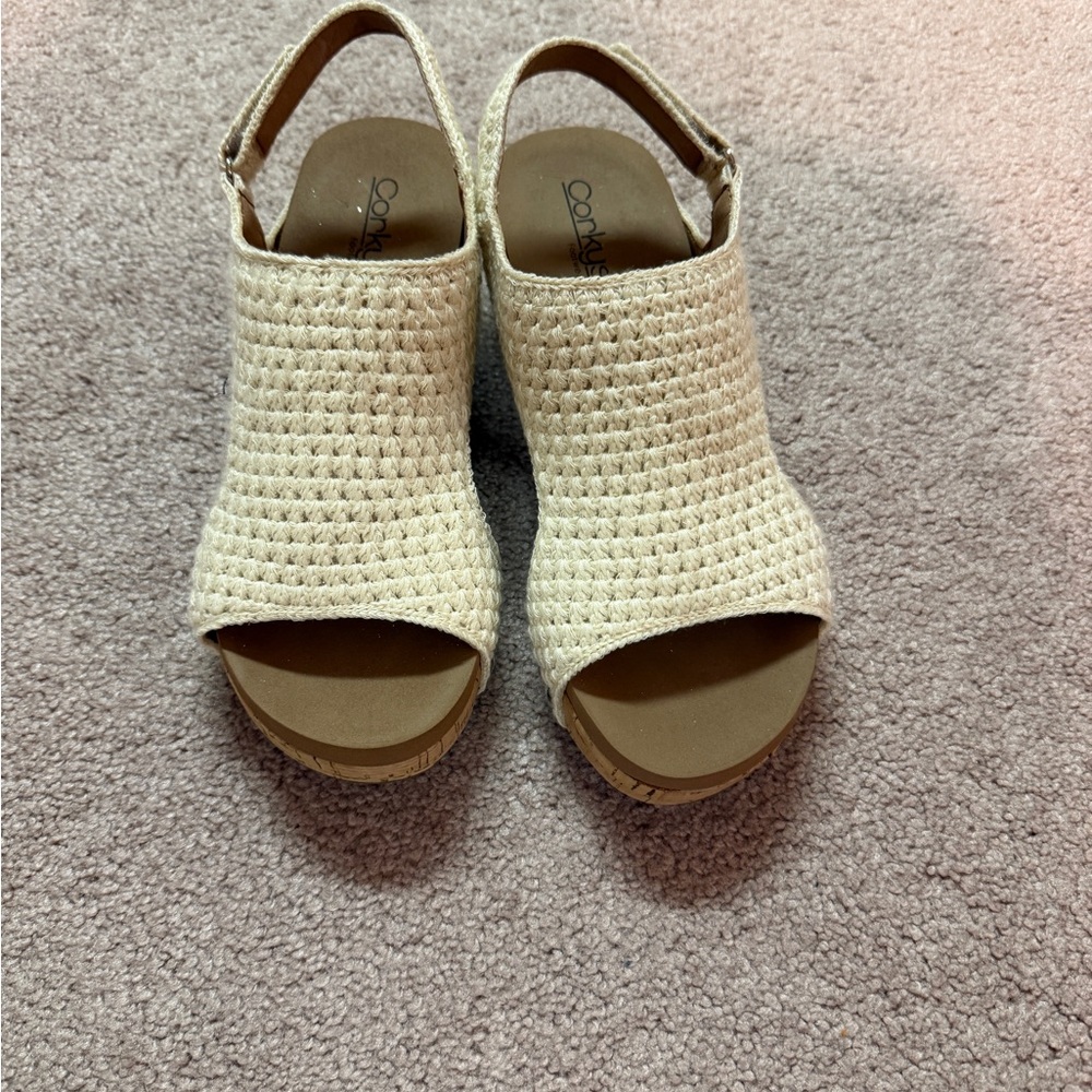 Corkys Cream Woven Wedge Sandals